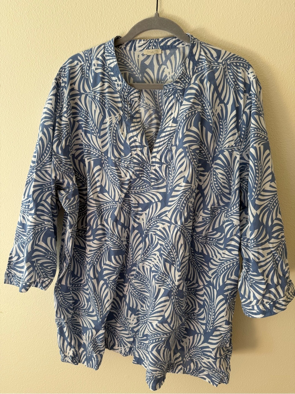 Talbots 3X Blue and White Printed Women's Tunic Top 100% Cotton